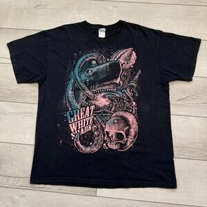 Vintage Great White Shark Graphic T-Shirt Men Sz XL Jerzees HiDensi-T Black Tee
